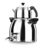 سماور رو اجاقی شیر دار 1.0 + 5.0 لیتر استیل مات رابی پالتینیوم کرکماز 013