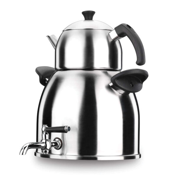 سماور رو اجاقی شیر دار 1.0 + 5.0 لیتر استیل مات رابی پالتینیوم کرکماز 013 - تصویر 1