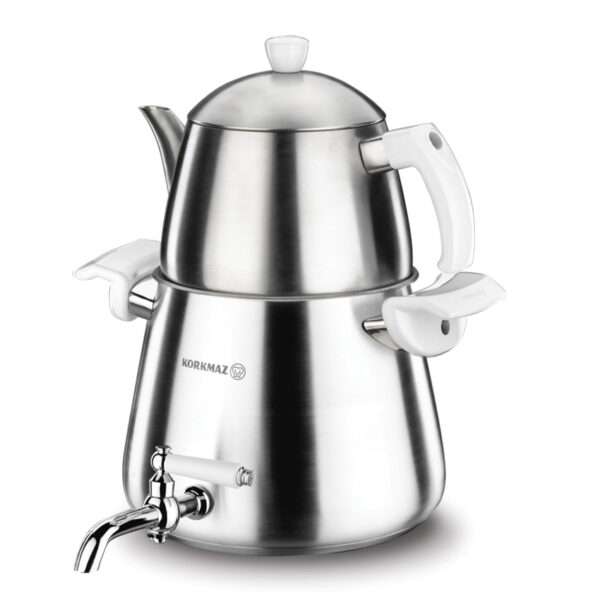 سماور رو اجاقی شیر دار 1.0 + 3.0 لیتر استیل مات استا پلاتینیوم کرکماز 043 - تصویر 1