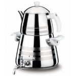 سماور رو اجاقی شیر دار 1.0 + 3.0 لیتر استیل براق استا مگا کرکماز 044