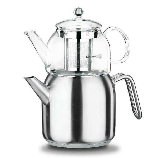 کتری قوری استیل حجم 1+2 لیتر لونا مات کرکماز 074-01 - تصویر 1