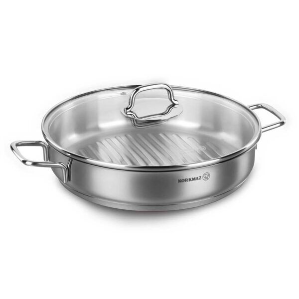 تابه سرخ کن 28 سانتیمتر 3.3 لیتر استیل پرلا کرکماز 1518 - تصویر 1