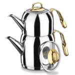 کتری قوری 0/9+1.6 لیتر استیل گلدیا کرکماز 193