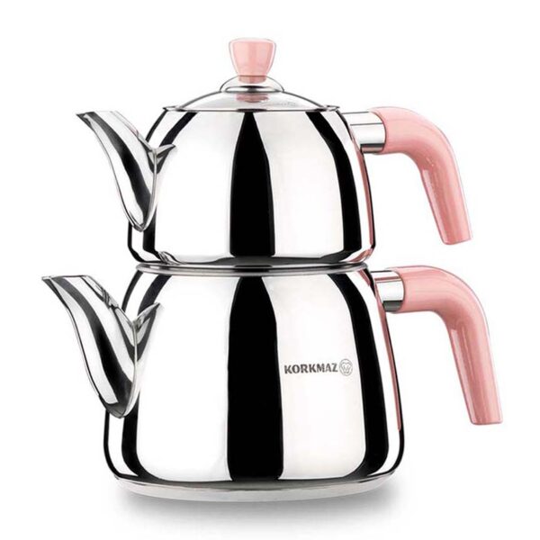 کتری قوری 1.0 + 2.0 لیتر استیل مانولیا کرکماز 077 - تصویر 1