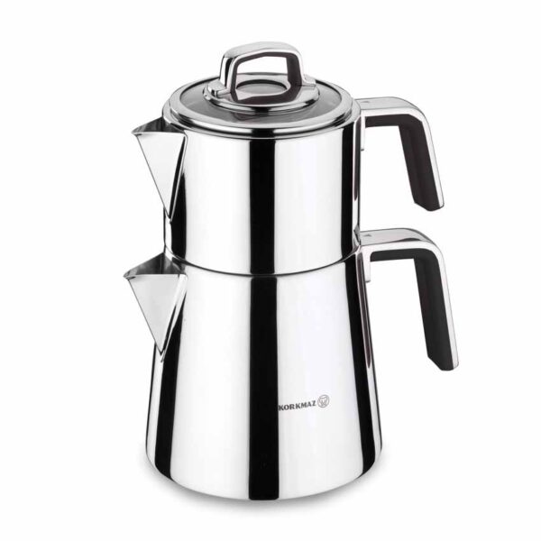 کتری قوری 1.1 + 2.0  لیتر استیل ورتکس کرکماز 081 - تصویر 1