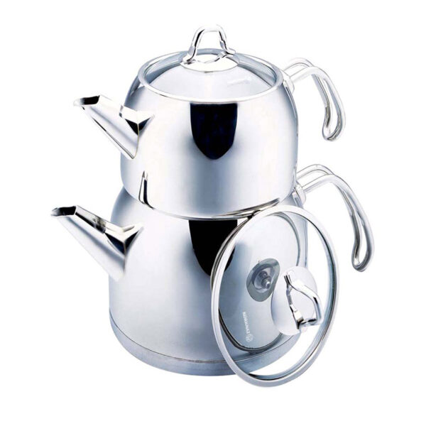 کتری و قوری 0.7 + 1.5 لیتر استیل براق پرویتا کرکماز 101 - تصویر 1