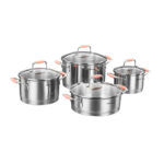 سرویس قابلمه 8 پارچه استیل براق فلورا کرکماز 1979-1