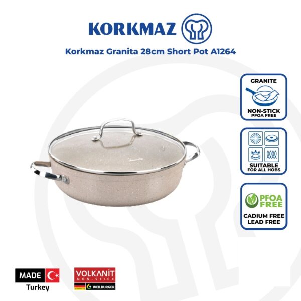 قابلمه کوتاه نچسب 28*7.5 سانتیمتر 4.0 لیتر بژ گرانیتا کرکماز 1264 - تصویر 2