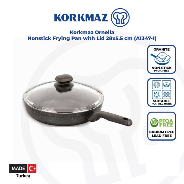 تابه درب دار اورنلا 28*5.5 سانتیمتر 3.0 لیتر مشکی کرکماز 1347-1 - تصویر 2