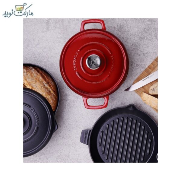 قابلمه گریل چدنی 20*10.5 سانتیمتر قرمز کاستا کرکماز 2829-1 - تصویر 3