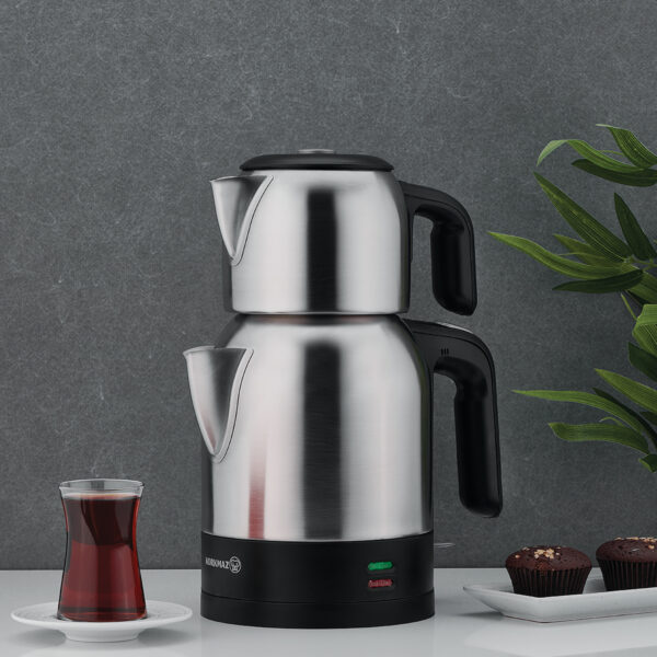 چای ساز اتوماتیک برقی 1600 وات 0.9 + 1.8 لیتر استیل مات دمکولیک کرکماز 359-06