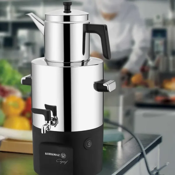سماور برقی 2000 وات 2.0 + 5.0 لیتر استیل براق چای شف کرکماز 841-01 | لوازم خانگی ایران