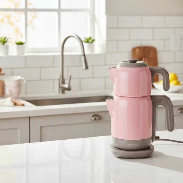 چای ساز اتوماتیک برقی 1600 وات 1.1 + 1.6 لیتر صورتی دمتز کرکماز 369-02 | لوازم خانگی ایران