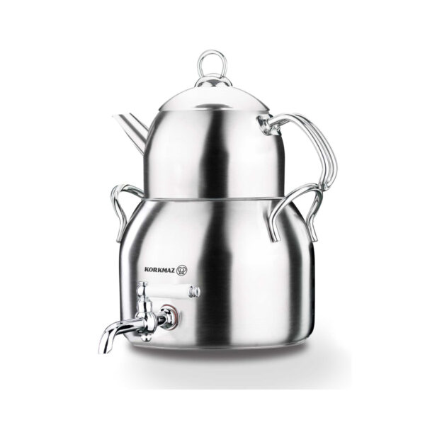 سماور رو اجاقی شیر دار 1.0 + 3.0 لیتر استیل مات لونا پلاتینیوم کرکماز 033