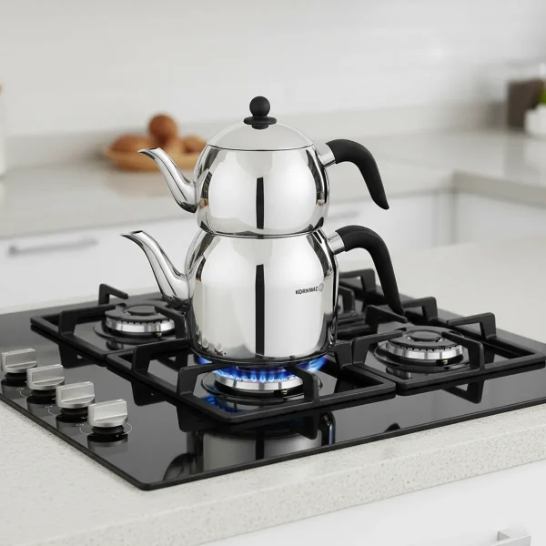 کتری و قوری 1.2 + 2.5 لیتر استیل براق رترو کرکماز 194 | لوازم خانگی ایران