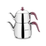 کتری و قوری 1.1 + 2.5 لیتر استیل براق رترو کرکماز 195 | لوازم خانگی ایران