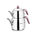 کتری و قوری 1.1 + 2.5 لیتر استیل براق رترو کرکماز 195 | لوازم خانگی ایران