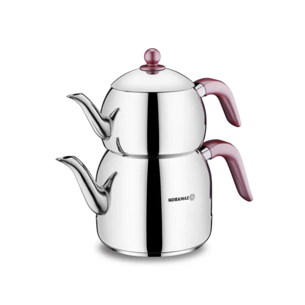 کتری و قوری 1.1 + 2.5 لیتر استیل براق رترو کرکماز 195 | لوازم خانگی ایران