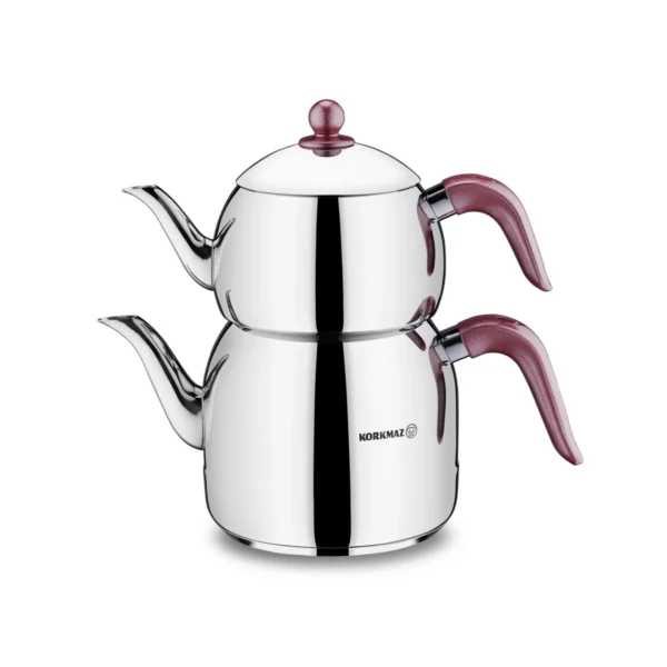 کتری و قوری 1.1 + 2.5 لیتر استیل براق رترو کرکماز 195 | لوازم خانگی ایران