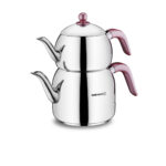 کتری و قوری 1.2 + 2.5 لیتر استیل براق رترو کرکماز 195