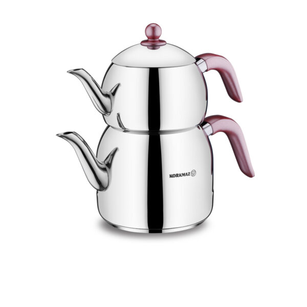 کتری و قوری 1.2 + 2.5 لیتر استیل براق رترو کرکماز 195