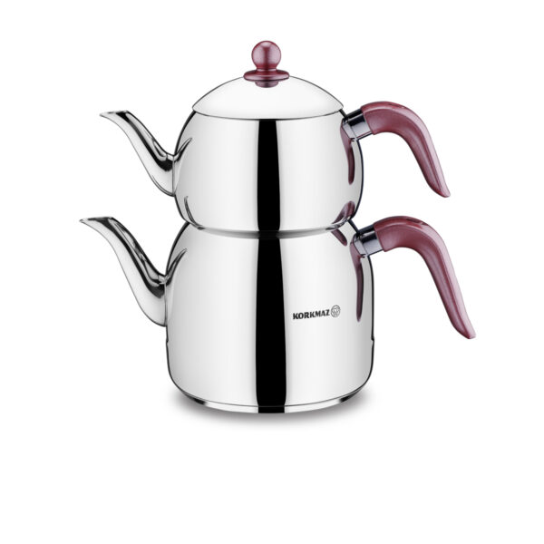 کتری و قوری 1.2 + 2.5 لیتر استیل براق رترو کرکماز 195