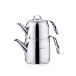 کتری و قوری 0.9 + 1.6 لیتر استیل براق استیما کرکماز 191 | لوازم خانگی ایران