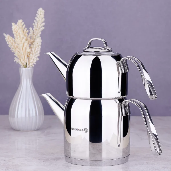 کتری و قوری 0.9 + 1.6 لیتر استیل براق استیما کرکماز 191 | لوازم خانگی ایران