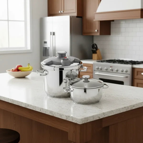 زودپز دوقلو 6.0 + 4.0 لیتر استیل براق آکوا کرکماز 175 | لوازم خانگی ایران