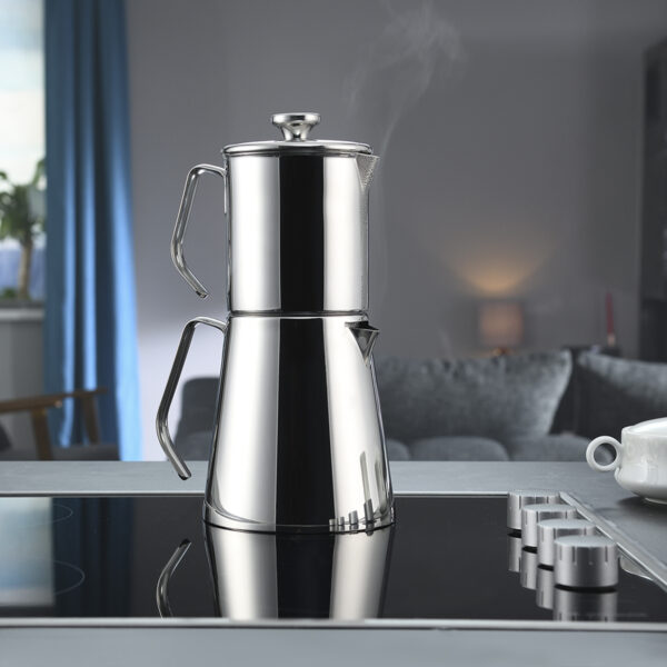 کتری و قوری 0.9 + 1.5 لیتر استیل براق آکوا کرکماز 225