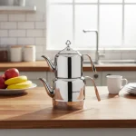 کتری و قوری 1.1 + 2.0 لیتر استیل براق چینتمانی کرکماز 211 | لوازم خانگی ایران