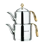 کتری و قوری 1.1 + 2.0 لیتر استیل براق چینتمانی کرکماز 212 | لوازم خانگی ایران