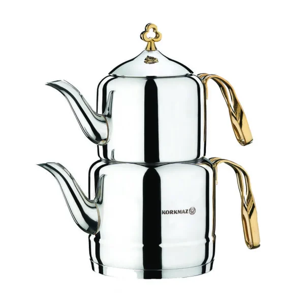 کتری و قوری 1.1 + 2.0 لیتر استیل براق چینتمانی کرکماز 212 | لوازم خانگی ایران