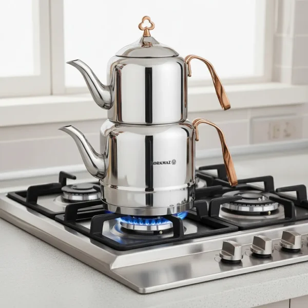 کتری و قوری 1.1 + 2.0 لیتر استیل براق چینتمانی کرکماز 213 | لوازم خانگی ایران