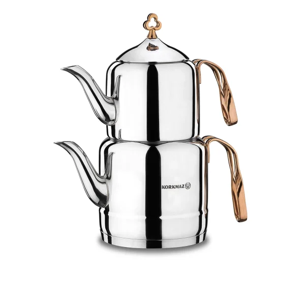 کتری و قوری 1.1 + 2.0 لیتر استیل براق چینتمانی کرکماز 213 | لوازم خانگی ایران