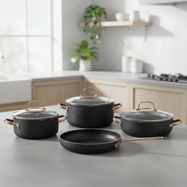 سرویس قابلمه 7 پارچه گرانیت مشکی گالاکسی کرکماز 1372 | لوازم خانگی ایران