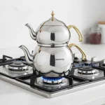 کتری و قوری 1.1 + 2.0 لیتر استیل براق هاندان کرکماز 222-01 | لوازم خانگی ایران