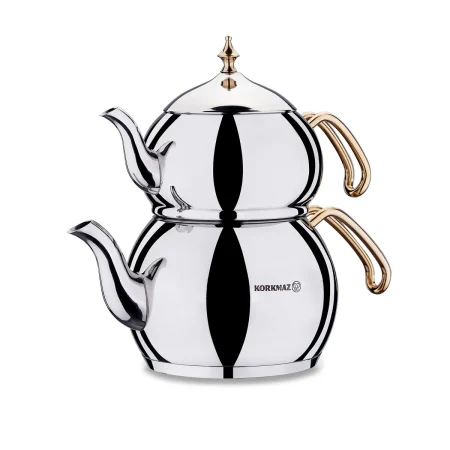 کتری و قوری 1.1 + 2.0 لیتر استیل براق هاندان کرکماز 222-01 | لوازم خانگی ایران