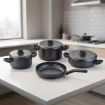 سرویس قابلمه 7 پارچه گرانیت مشکی لینا پلاس کرکماز 2888 | لوازم خانگی ایران