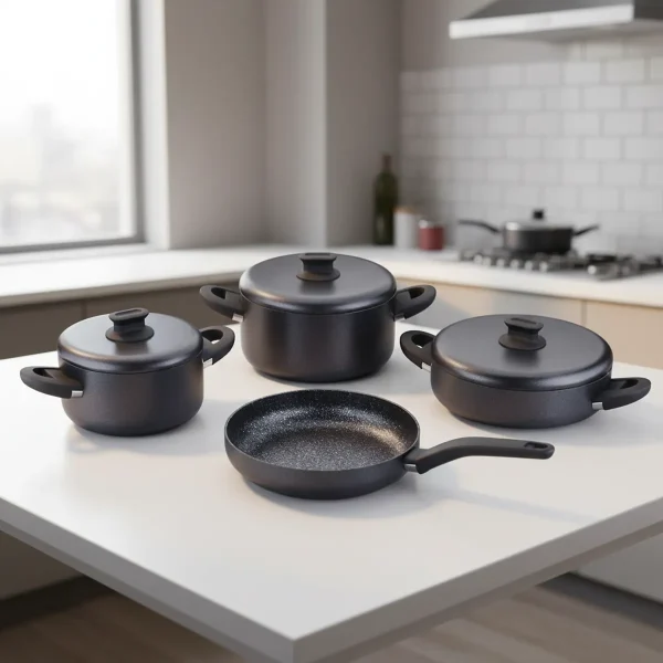 سرویس قابلمه 7 پارچه گرانیت مشکی لینا پلاس کرکماز 2888 | لوازم خانگی ایران