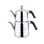 کتری و قوری 0.8 + 1.6 لیتر استیل براق مینا میدی کرکماز 035 | لوازم خانگی ایران