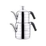 کتری و قوری 0.8 + 1.6 لیتر استیل براق مینا میدی کرکماز 035 | لوازم خانگی ایران