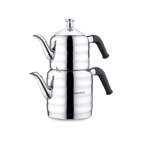 کتری و قوری 0.8 + 1.6 لیتر استیل براق مینا میدی کرکماز 035 | لوازم خانگی ایران