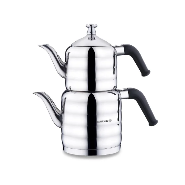 کتری و قوری 0.8 + 1.6 لیتر استیل براق مینا میدی کرکماز 035 | لوازم خانگی ایران