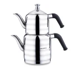 کتری و قوری 1.1 + 2.0 لیتر استیل براق مینا ماکسی کرکماز 036 | لوازم خانگی ایران