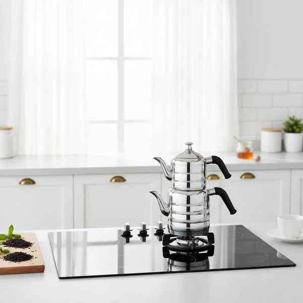 کتری و قوری 1.1 + 2.0 لیتر استیل براق مینا ماکسی کرکماز 036 | لوازم خانگی ایران