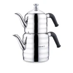 کتری و قوری 1.1 + 2.0 لیتر استیل براق مینا ماکسی کرکماز 036 | لوازم خانگی ایران