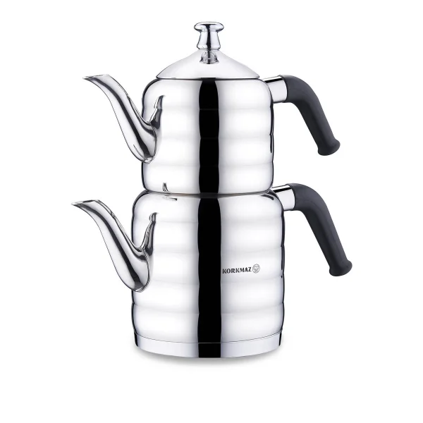 کتری و قوری 1.1 + 2.0 لیتر استیل براق مینا ماکسی کرکماز 036 | لوازم خانگی ایران