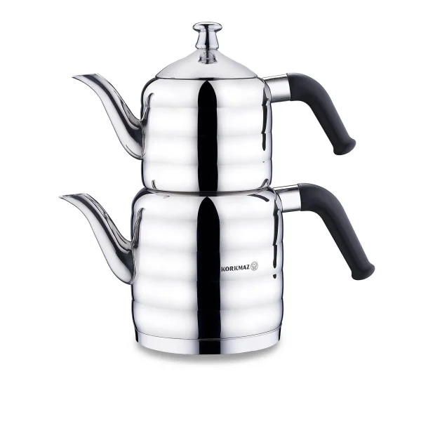 کتری و قوری 1.1 + 2.0 لیتر استیل براق مینا ماکسی کرکماز 036 | لوازم خانگی ایران