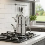 کتری و قوری 1.2 + 2.2 لیتر استیل براق نوستالژی ماکسی کرکماز 229 | لوازم خانگی ایران